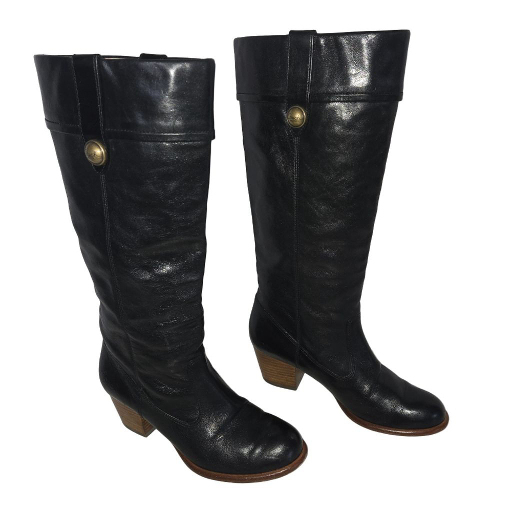 Women's Vintage Coach Fayth Tall Black Leather Heeled Boots Size 7.5 - Picture 3 of 11